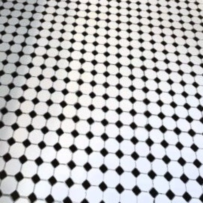 Octagon and Dot Matte White with Gray Dot 12 in. x 12 in. Glazed Ceramic Mosaic Tile (10 sq. ft./case)