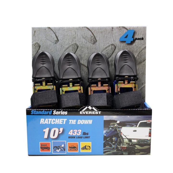1 in. x 10 ft. 1299 lbs. Tie-Down Strap, Kayak Tie Down, Motorcycle Tie Down (4-Pack)