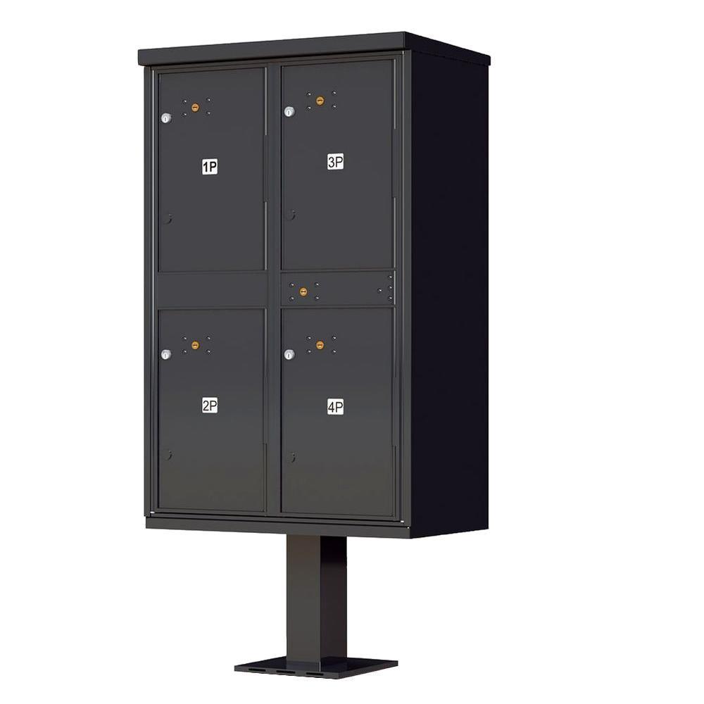 1590 Valiant Postal Gray 4-Compartment Parcel Lockers Pedestal Mount Mailbox - Super Arbor