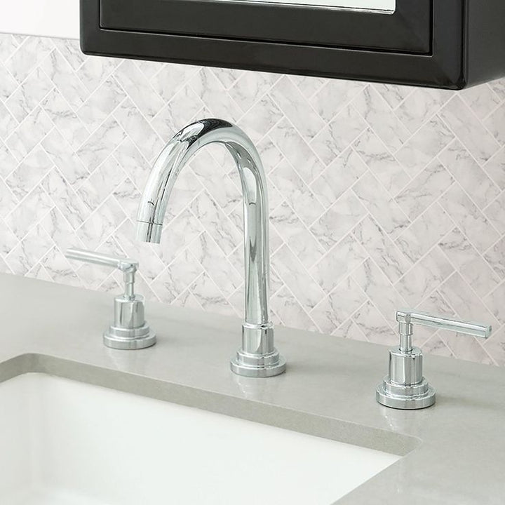 InHome Herringbone Carrara 10 in. x 10 in. Peel and Stick Resin Backsplash Tiles (4-Pack)