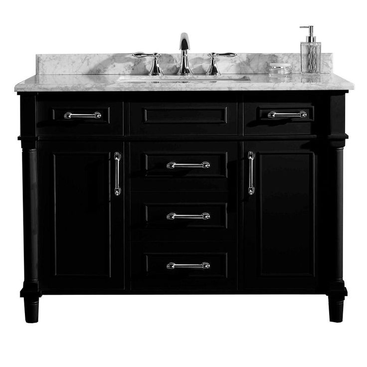 Aberdeen 48 in. W x 22 in. D Vanity in Black with Carrara Marble Top with White Sink