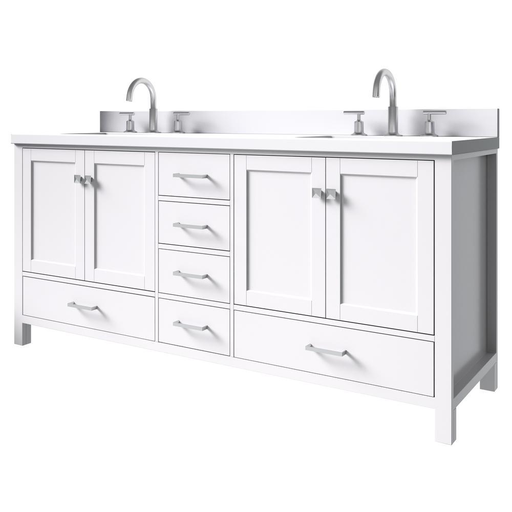 Cambridge 73 in. W x 22 in. D x 35 in. H Bath Vanity in White with Quartz Vanity Top in White with White Basin - Super Arbor