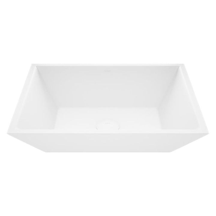 VIGO White Vinca Handmade Countertop Matte Stone Rectangle Vessel Bathroom Sink in Matte White