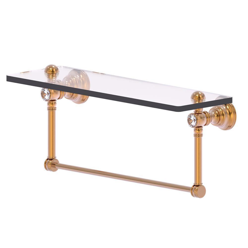 Carolina Crystal Collection 16 in. Glass Shelf with Integrated Towel Bar in Polished Brass - Super Arbor