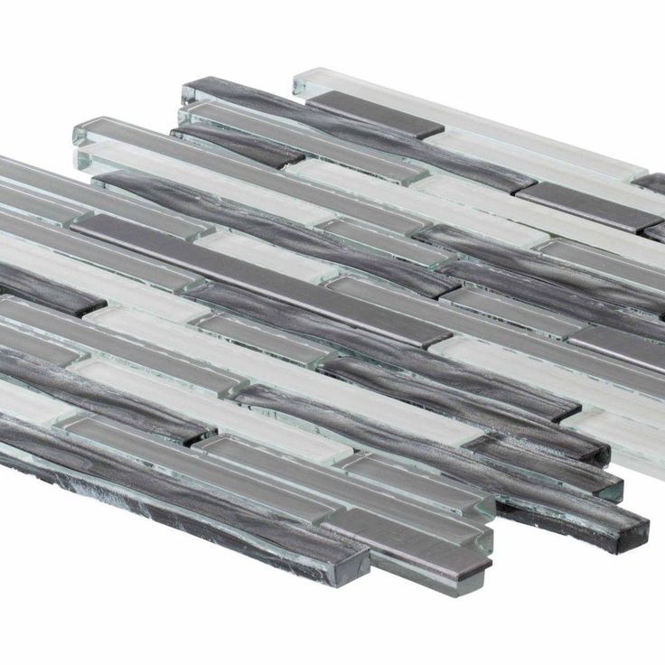 Jeffrey Court Waves of Grey 11.50 in. x 11.875 in. x 9 mm Interlocking Glossy Glass/Metal Mosaic Tile