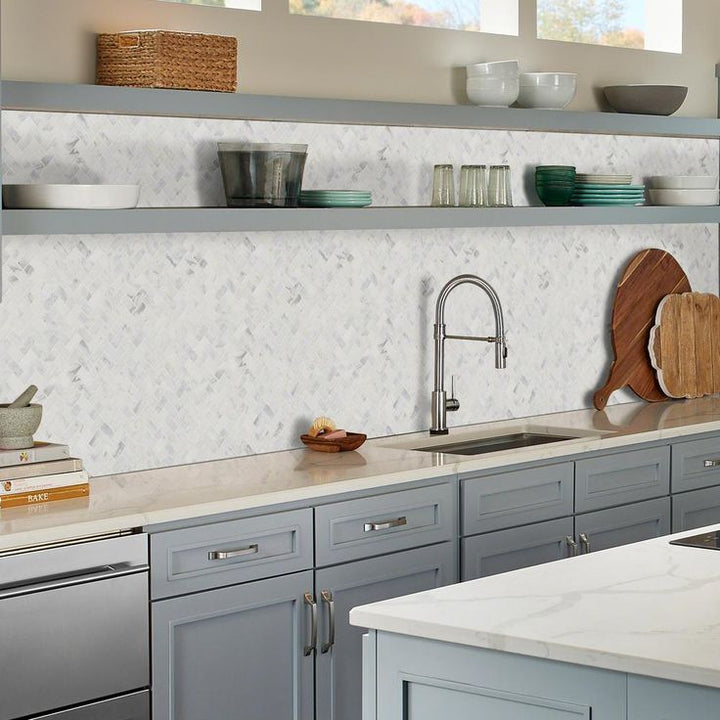 MSI Calacatta Cressa Herringbone 12 in. x 12 in. x 10 mm Honed Marble Mesh-Mounted Mosaic Tile (9.4 sq. ft. / case)