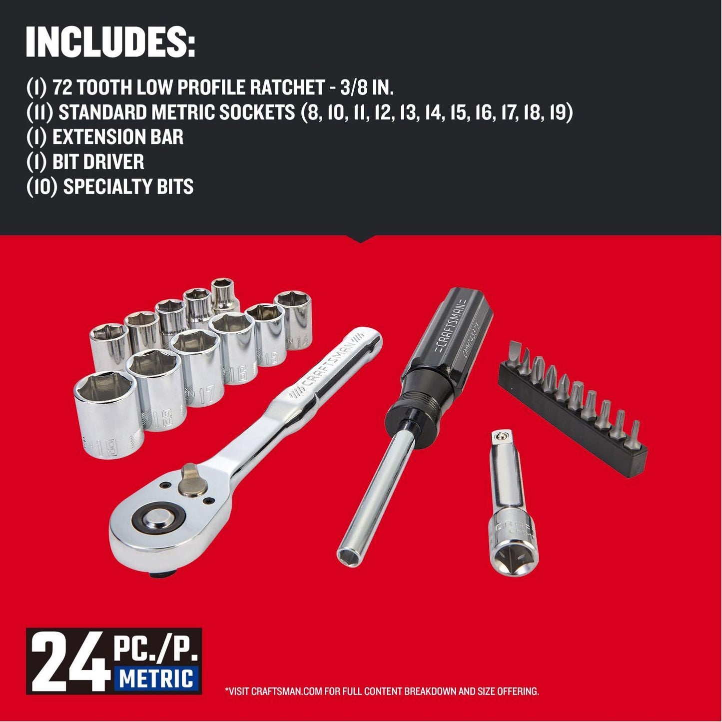 Craftsman 24 pc Metric Tool Set with 3/8 in Drive and 6 Point Sockets