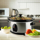 3.7 Qt. Stainless Steel Electric Slow Cooker with Heat-Tempered Glass Lid, Adjustable Temperature Control, (SLO35ABR)