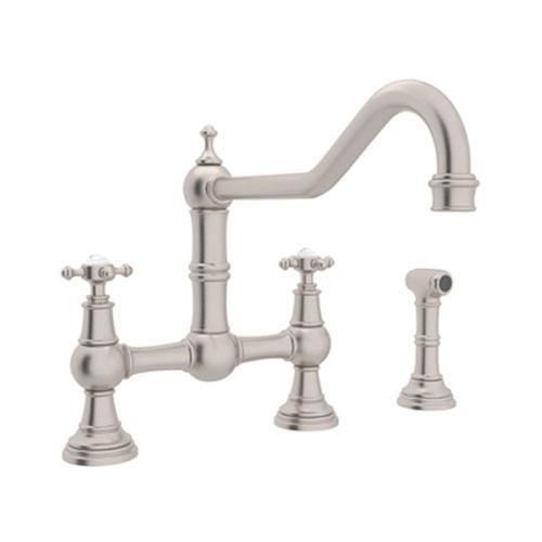 Rohl Perrin and Rowe Satin Nickel 2-Handle Deck-Mount Bridge Handle Kitchen Faucet