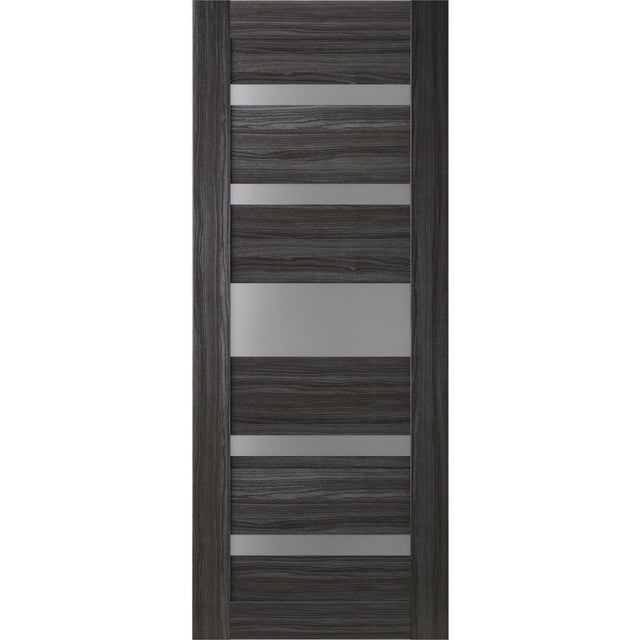 36 in. x 80 in. Gina Gray Oak Finished Frosted Glass 5 Lite Solid Core Wood Composite Interior Door Slab No Bore