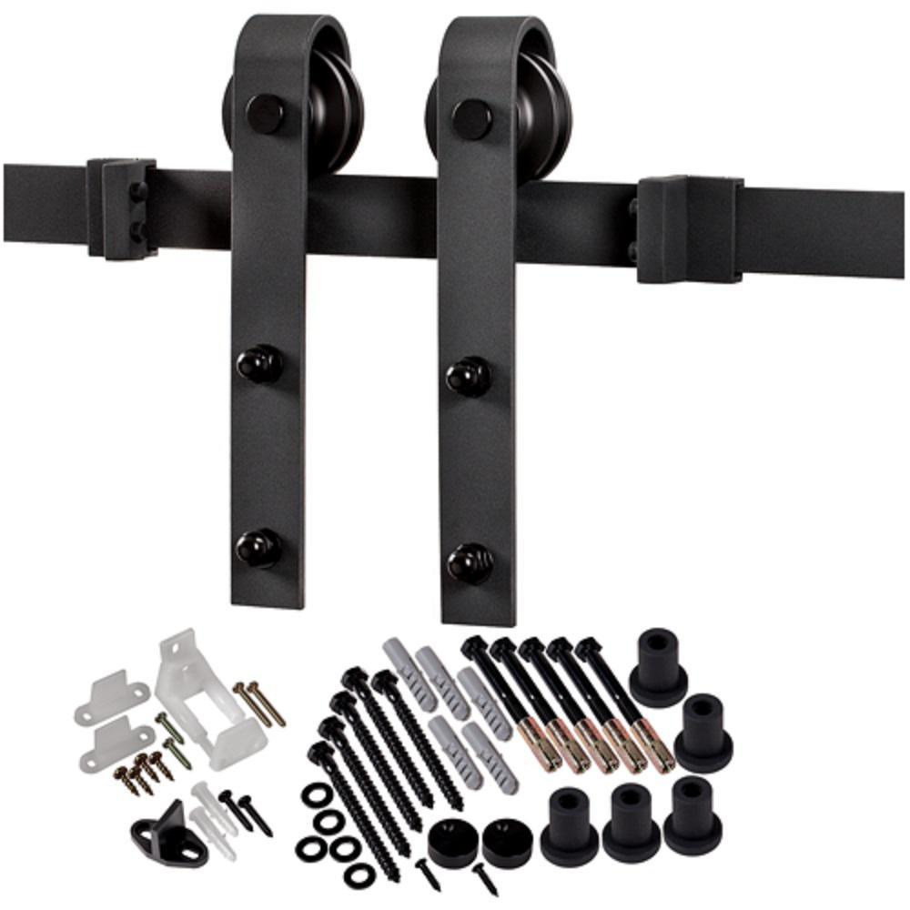 42 in. x 84 in. Shaker 3-Lite Frosted Glass Primed MDF Sliding Barn Door with Bent Strap Hardware Kit - Super Arbor