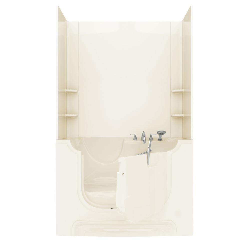 Nova Wheelchair Accessible 5 ft. Walk-in Whirlpool and Air Bathtub with Flat Easy Up Adhesive Wall Surround in Biscuit - Super Arbor