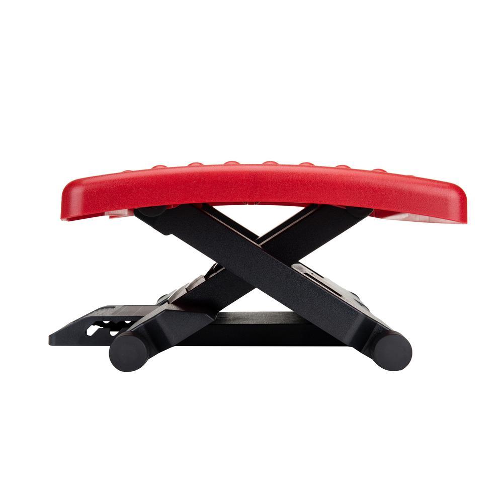 Red Plastic Adjustable Height Ergonomic Foot Rest with Massage Rollers - Super Arbor