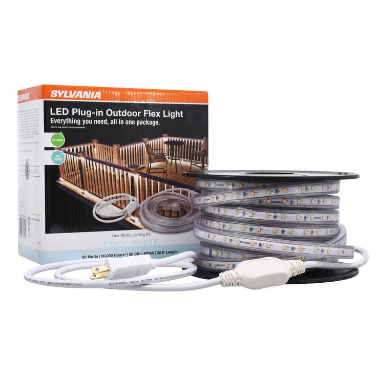 32.8 ft. 60-Watt Plug-In Outdoor Flex LED Landscape Lighting Deck Rail Lights Set Bright White 4000K, White