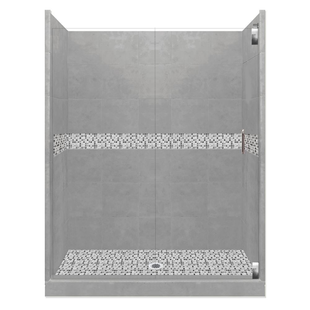 Del Mar Grand Hinged 36 in. x 54 in. x 80 in. Center Drain Alcove Shower Kit in Natural Buff and Satin Nickel Hardware - Super Arbor