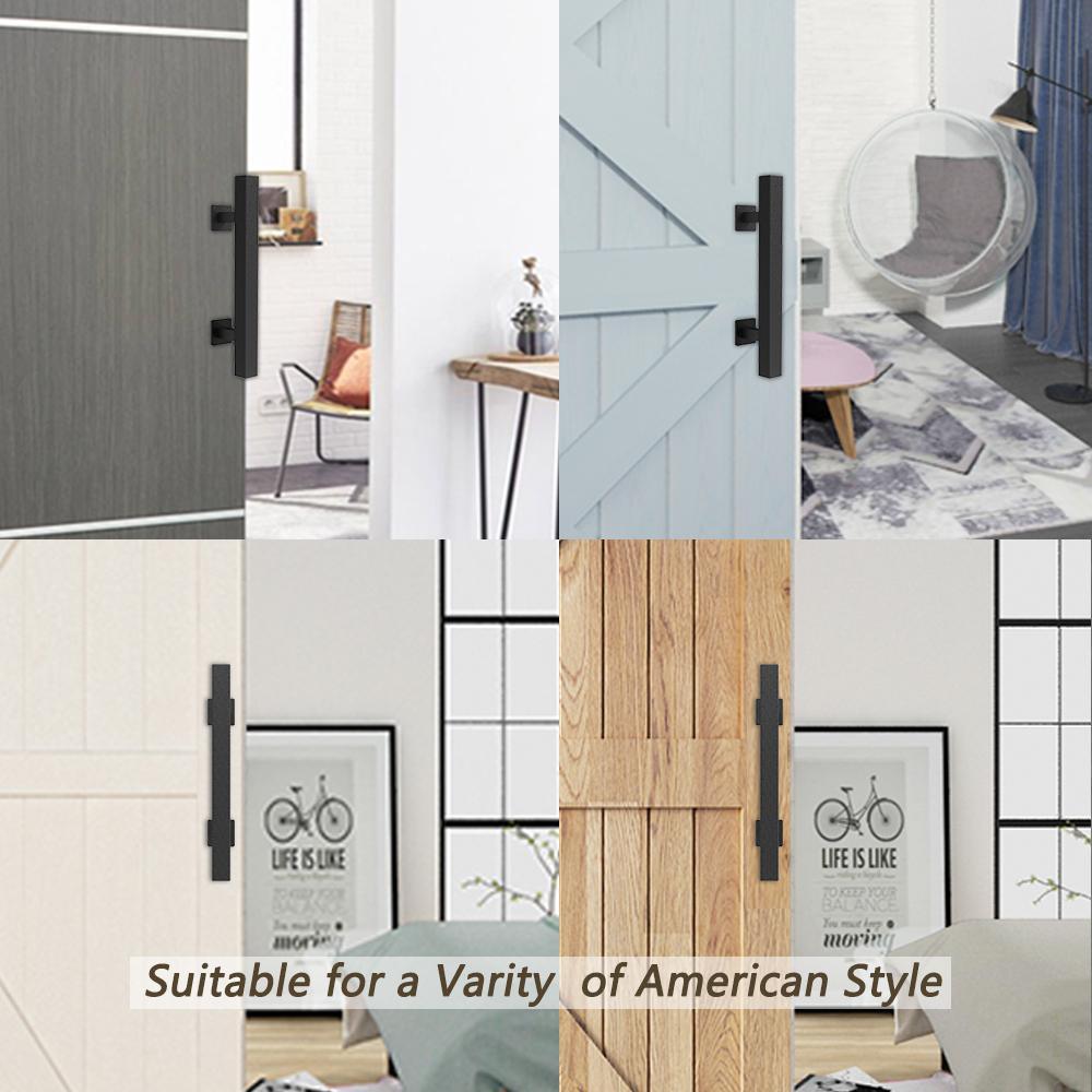 12 in. Black Square Pull and Flush Sliding Barn Door Handle Set (2-Pack) - Super Arbor