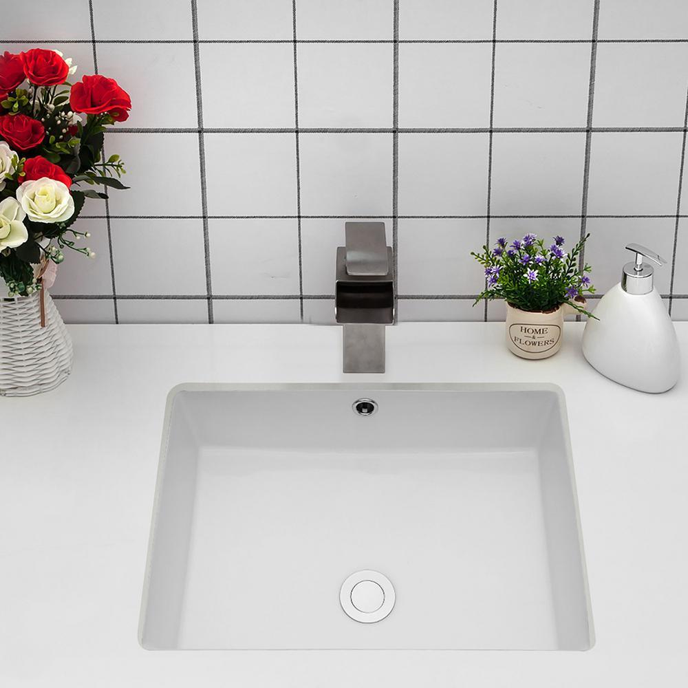 20 in. Undermount Rectangular Porcelain Ceramic Bathroom Sink in White with Overflow Drain - Super Arbor