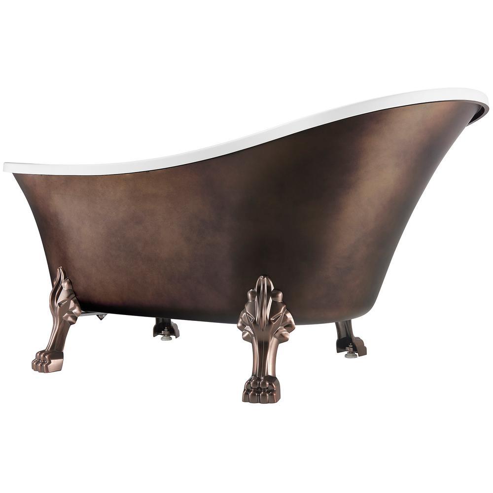 60 in. Fiberglass Slipper Clawfoot Non-Whirlpool Bathtub in Matte Antique Brass - Super Arbor