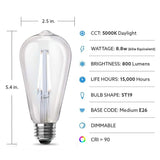 Feit Electric 60-Watt Equivalent ST19 Dimmable LED Clear Glass Vintage Edison Light Bulb With Straight Filament Daylight (4-Pack)