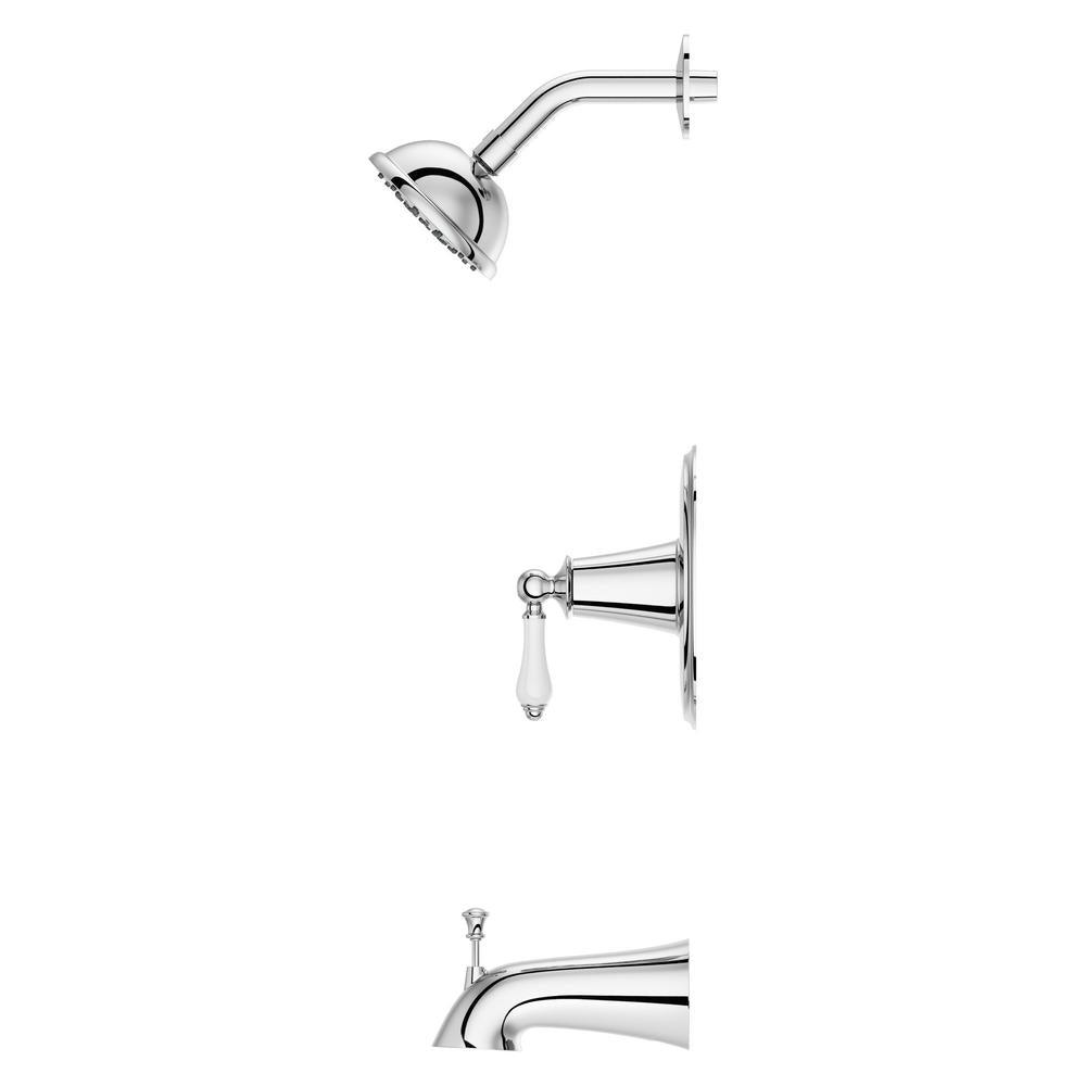 Courant Single-Handle 1-Spray Tub and Shower Faucet with White Ceramic Lever Handle in Polished Chrome (Valve Included) - Super Arbor