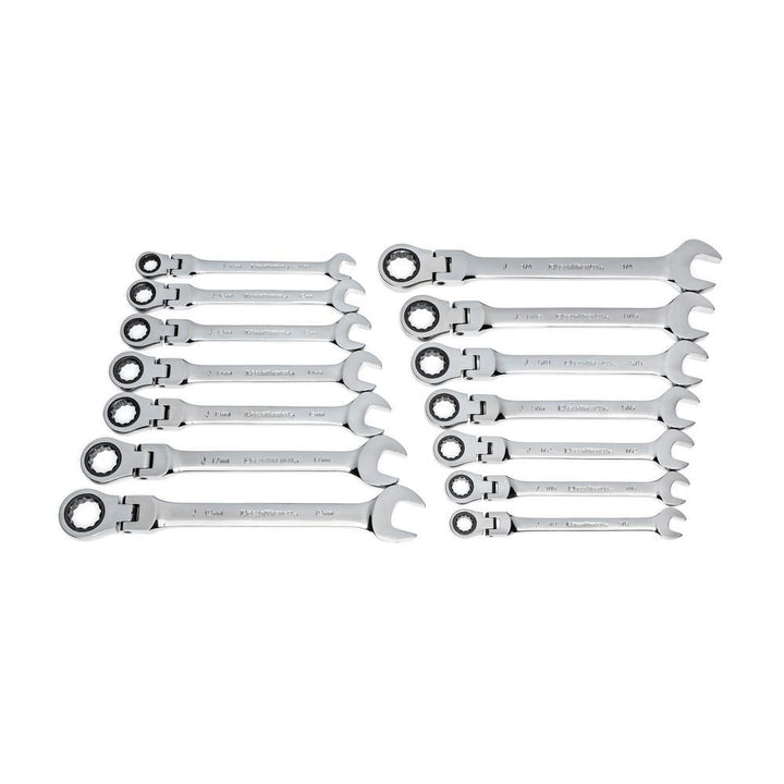 12-Point SAE/Metric Flex Head Ratcheting Combination Wrench Set (14-Piece) - Super Arbor