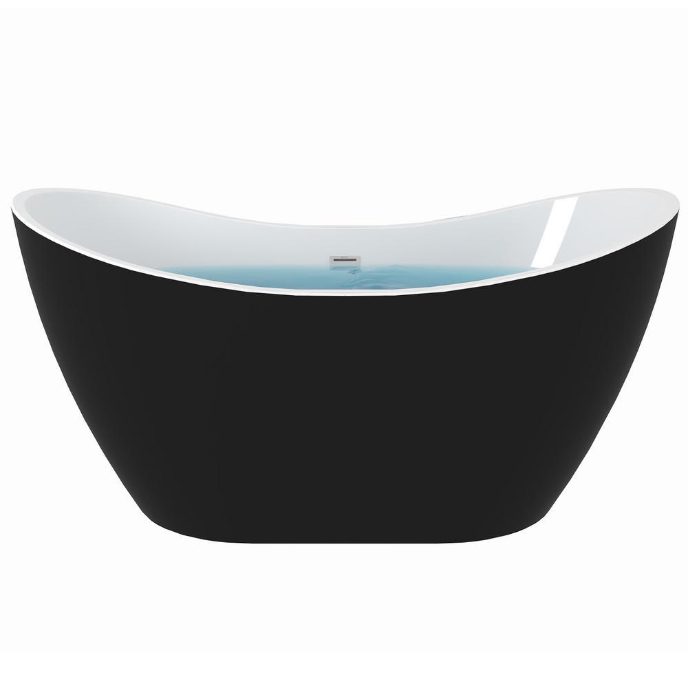 59 in. Acrylic Flat Bottom Stand Alon Flatbottom Freestanding Bathtub in Black - Super Arbor