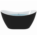 59 in. Acrylic Flat Bottom Stand Alon Flatbottom Freestanding Bathtub in Black - Super Arbor