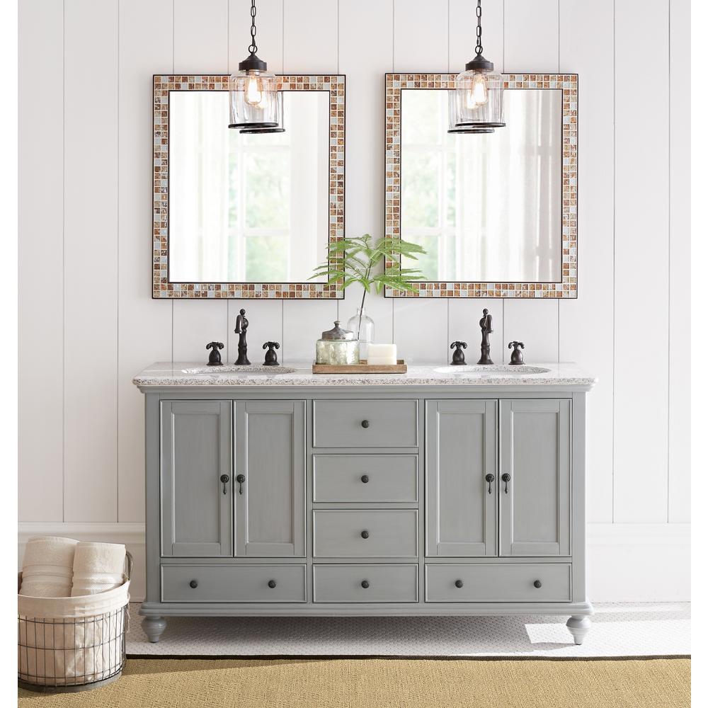 Newport 61 in. W x 21-1/2 in. D Double Bath Vanity in Pewter with Granite Vanity Top in Grey - Super Arbor