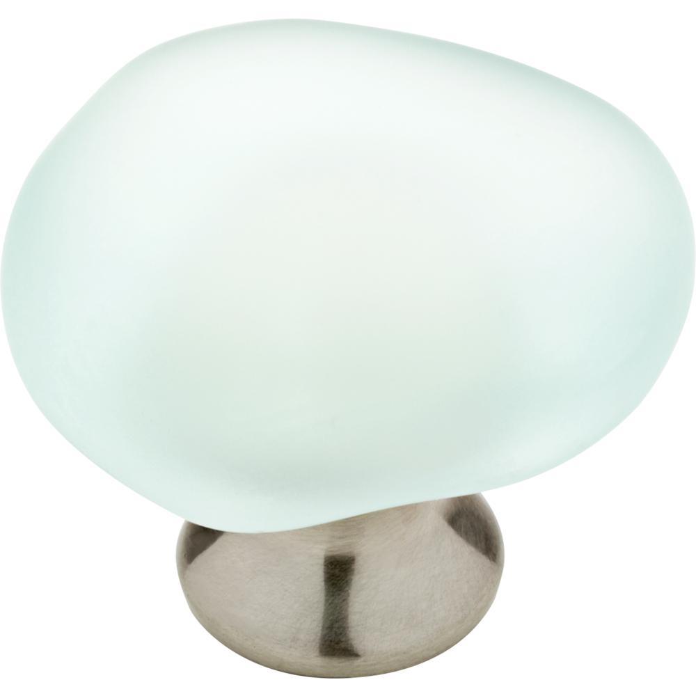 1-1/2 in. (38mm) Satin Nickel and Natural Aqua Sea Glass Cabinet Knob - Super Arbor