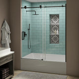 Coraline XL 56 - 60 in. x 70 in. Frameless Sliding Tub Door with StarCast Clear Glass in Stainless Steel, Left Opening - Super Arbor