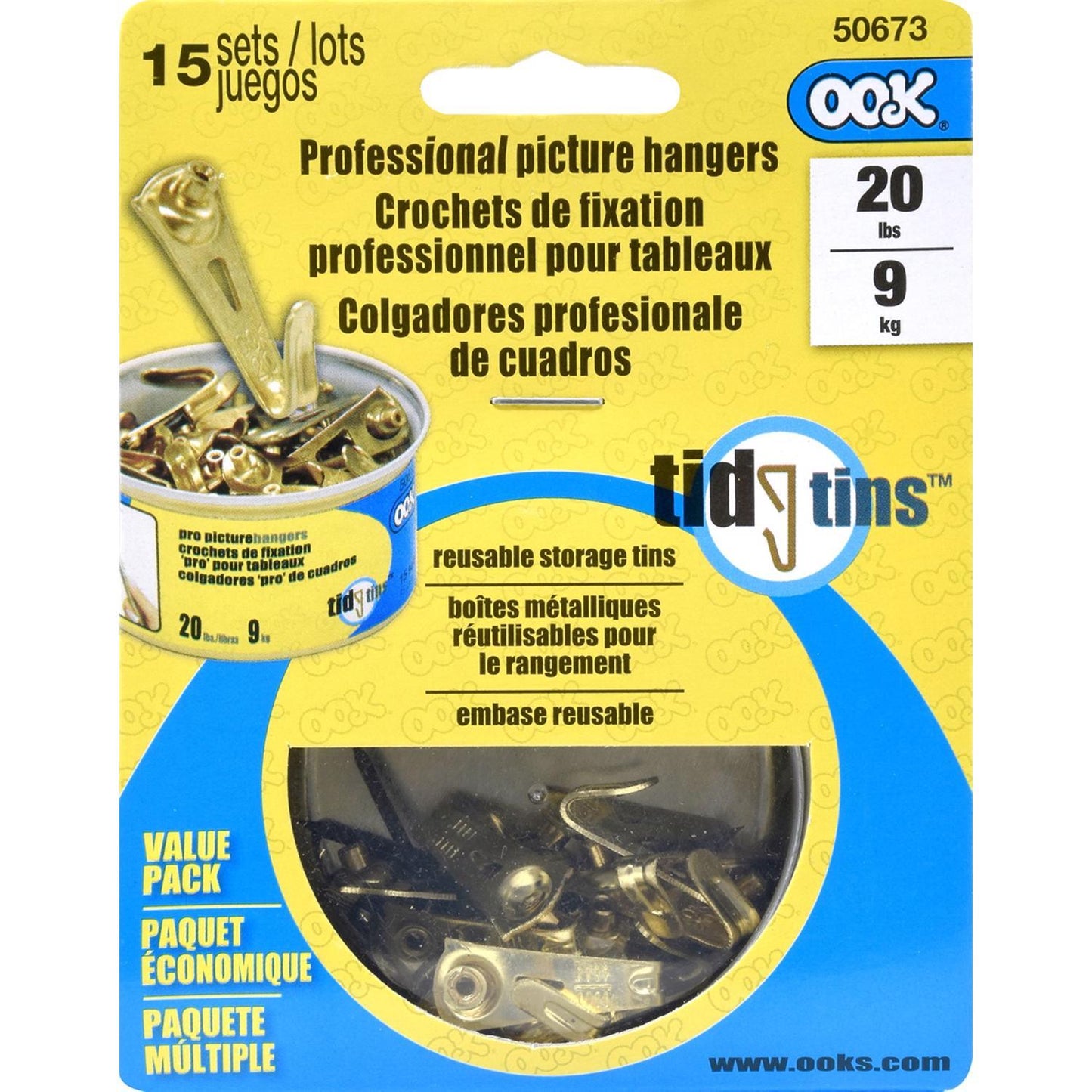 Hillman OOK Professional Picture Hanging Set, Brass-Plated, 20 lb Capacity, 15 Pack