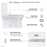 Burdon 1-Piece 0.8/1.28 GPF Dual Flush Square Toilet in White, Seat Included - Super Arbor