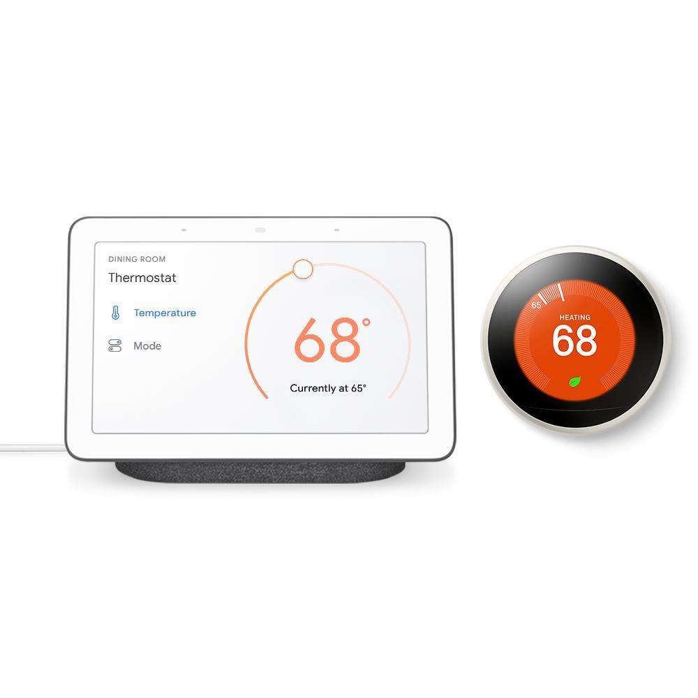 Nest Hub Chalk + Nest Learning Thermostat 3rd Gen in White - Super Arbor
