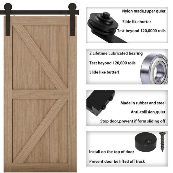 18 ft./216 in. Frosted Black Strap Sliding Barn Door Track Hardware Kit for Double Wood Doors Non-Routed Floor Guide - Super Arbor