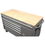 56 in. W 5-Drawer 1-Door, Deep Tool Chest Mobile Workbench in Gloss Gray with Hardwood Top