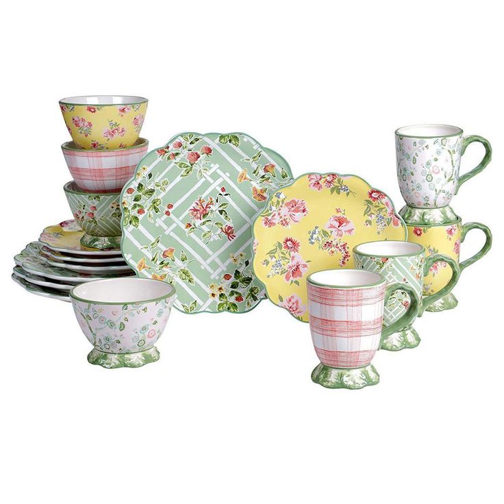 English Garden 16-Piece Seasonal Multicolored Earthenware Dinnerware Set (Service for 4)