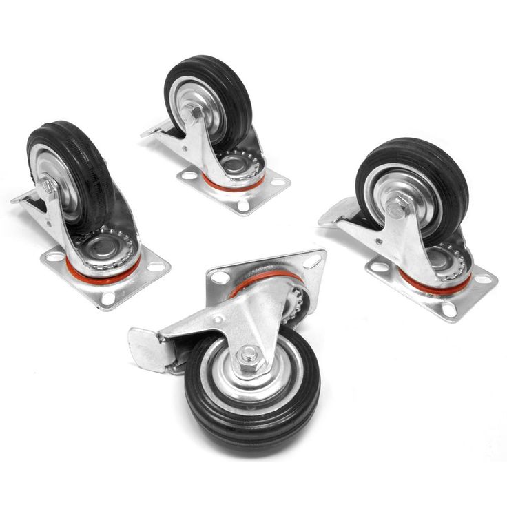 4 in. 155 lbs. Capacity Rubber Roller-Bearing Swivel Plate Caster with Brake (4-Pack)