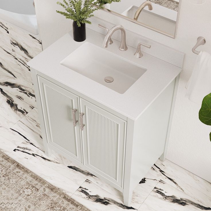 Style Selections Alaia 30-in Muse Gray Undermount Single Sink Bathroom Vanity with White Engineered Stone Top