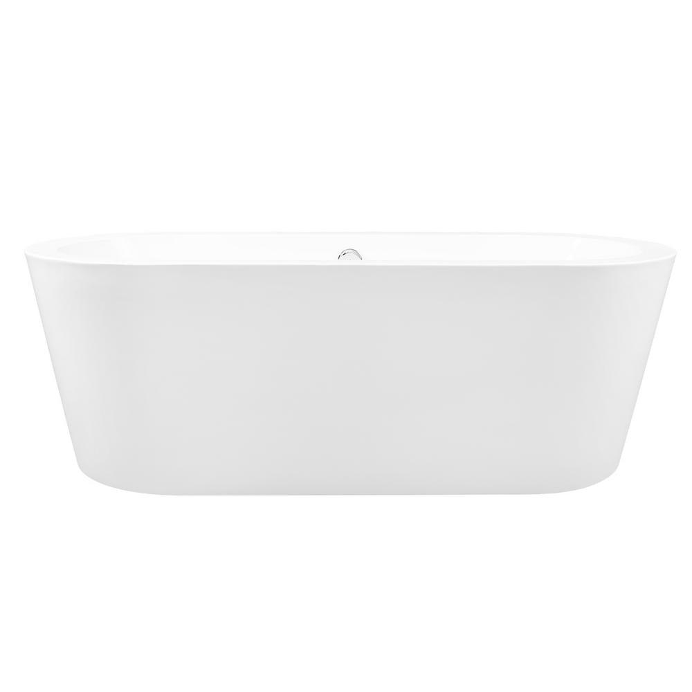 70.8 in. Acrylic Pop Up Drain Oval Double Ended Flatbottom Freestanding Bathtub in White - Super Arbor