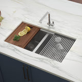 33 in. Workstation Ledge 60/40 Double Bowl Undermount 16-Gauge Stainless Steel Kitchen Sink - Super Arbor