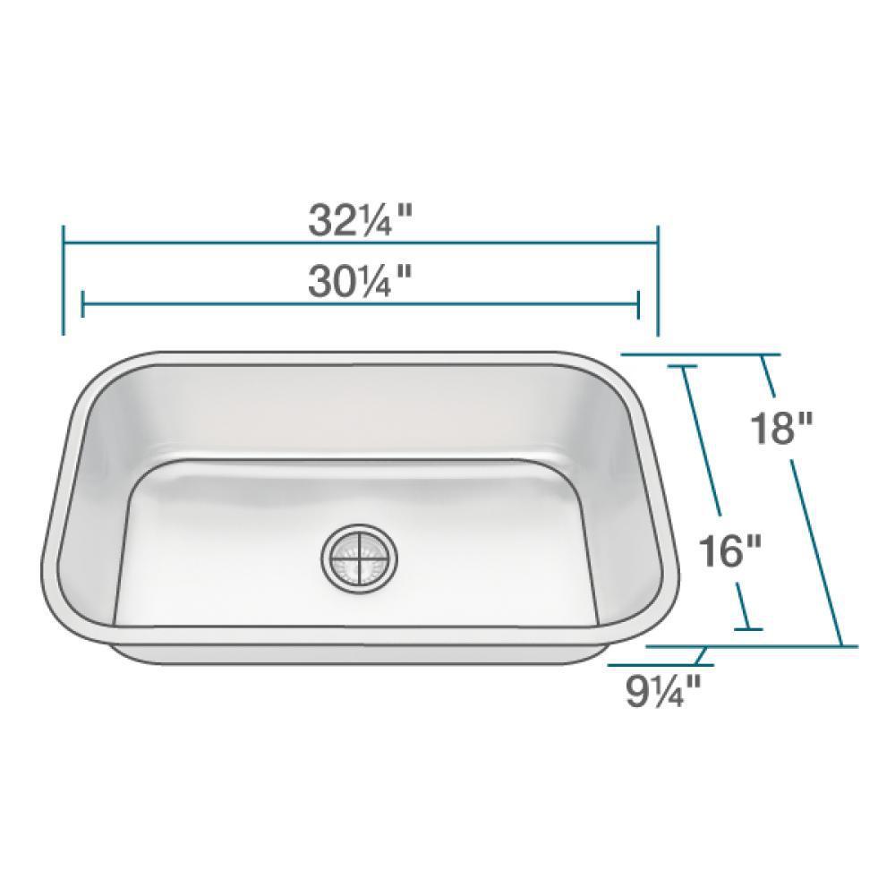 Undermount Stainless Steel 32 in. Single Bowl Kitchen Sink in 16-Gauge - Super Arbor