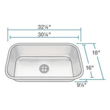 Undermount Stainless Steel 32 in. Single Bowl Kitchen Sink in 16-Gauge - Super Arbor