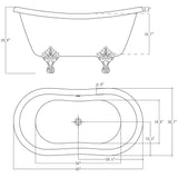 59 in. Fiberglass Double Slipper Clawfoot Non-Whirlpool Bathtub in Matte Lichen Green - Super Arbor
