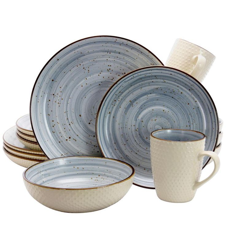Mellow 16-Piece Country/Cottage Powder Blue Earthenware Dinnerware Set (Service for 4)