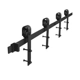90 in. Frosted Black Sliding Barn Door Hardware Track Kit for Double Doors with Non-Routed Floor Guide - Super Arbor