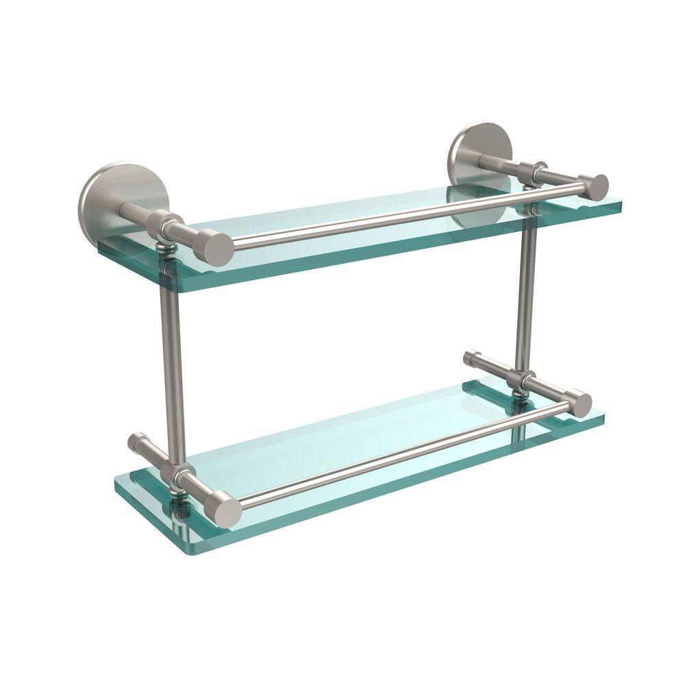 16 in. L x 8 in. H x 5 in. W 2-Tier Clear Glass Bathroom Shelf with Gallery Rail in Brushed Bronze - Super Arbor