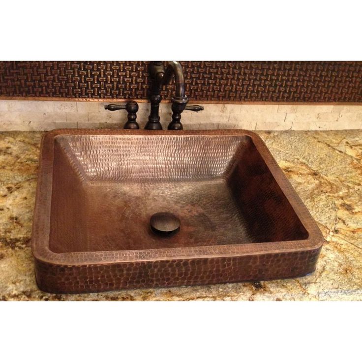 Premier Copper Products Rectangle Skirted Hammered Copper Vessel Sink in Oil Rubbed Bronze