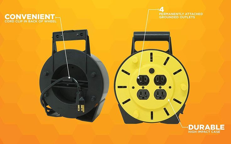 Woods 4907 16/3 25' Black/Yellow SJTW Extension Cord Reel with 4-Outlets