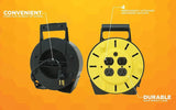 Woods 4907 16/3 25' Black/Yellow SJTW Extension Cord Reel with 4-Outlets