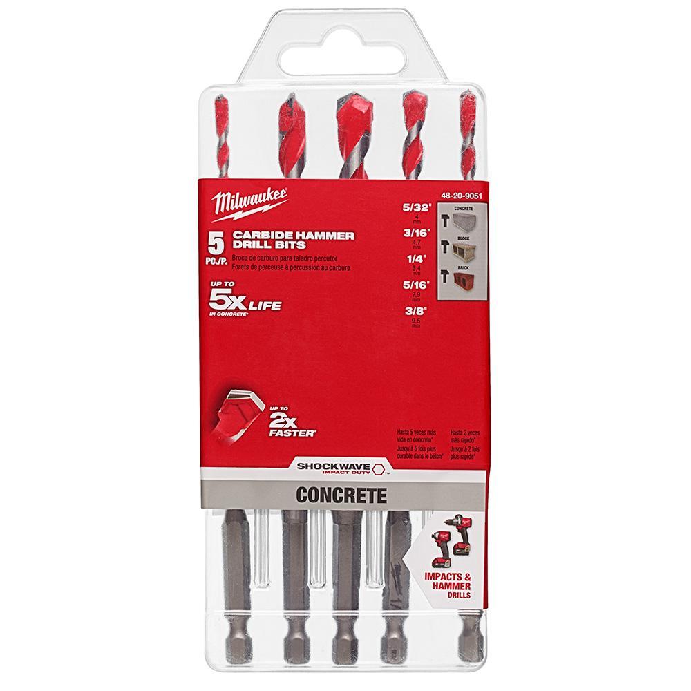 SHOCKWAVE Carbide Hammer Drill Bits Set (5-Pack) - Super Arbor